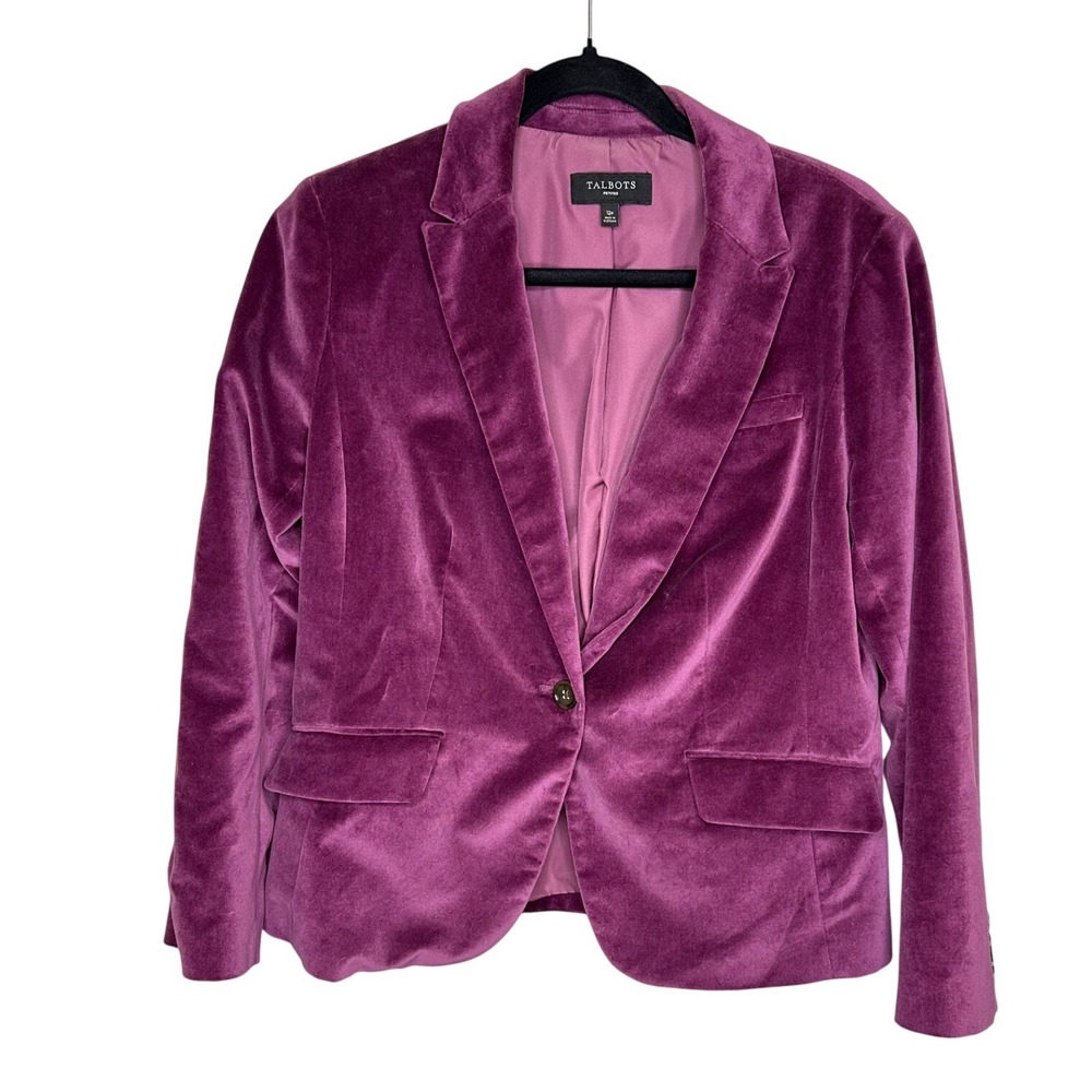 Talbots Dark Purple Velvet Blazer Jacket Womens 12P Cotton Lined Pockets Classic